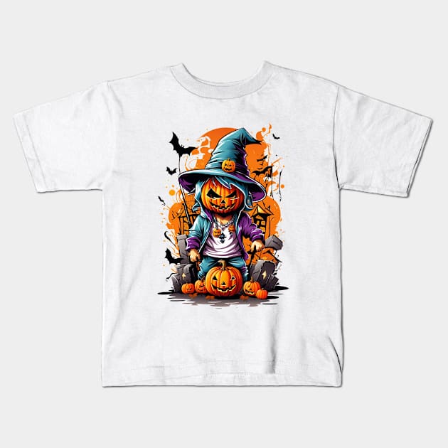 Spooky Pumpkin Kids T-Shirt by Omerico